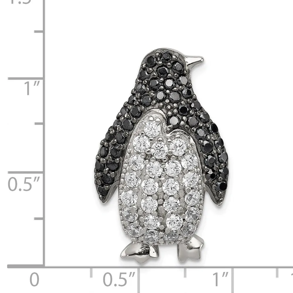 Sterling Silver Black & White CZ Penguin Chain Slide