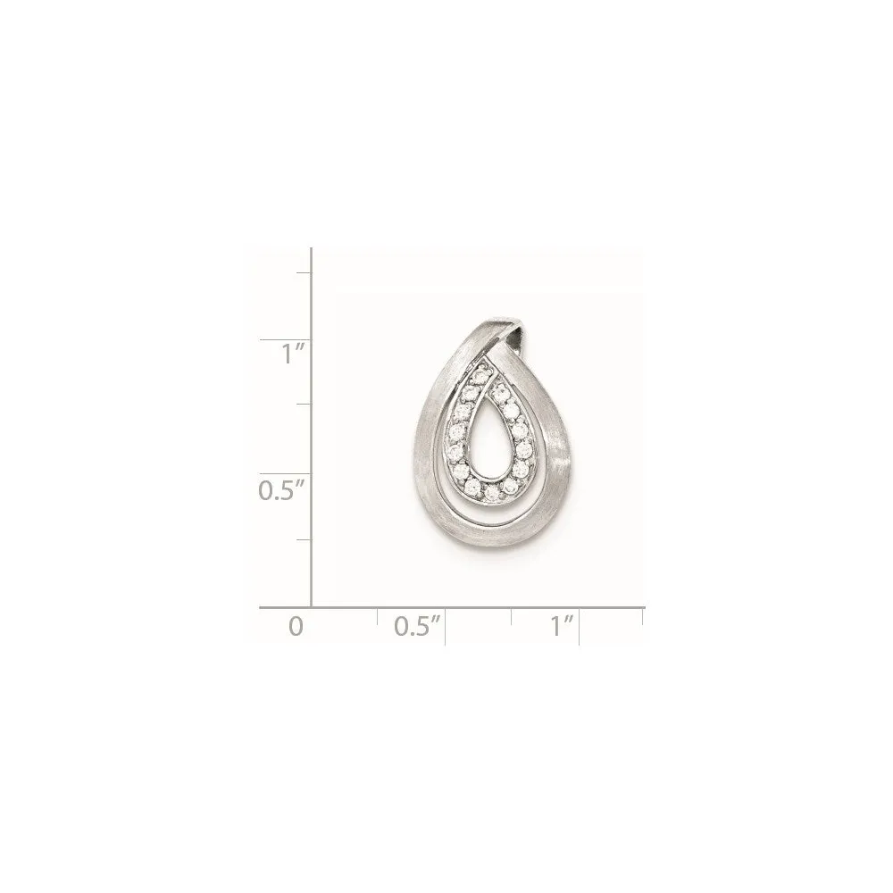 Sterling Silver Brushed CZ Chain Slide Pendant
