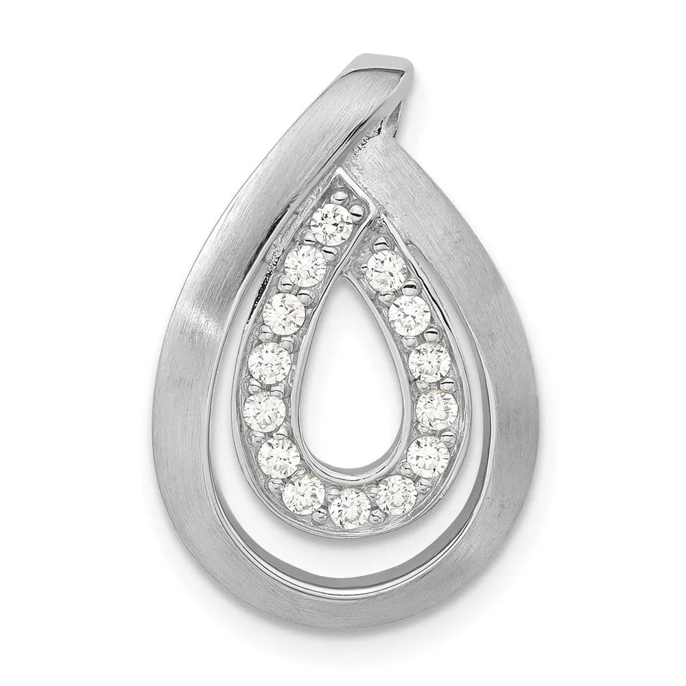 Sterling Silver Brushed CZ Chain Slide Pendant