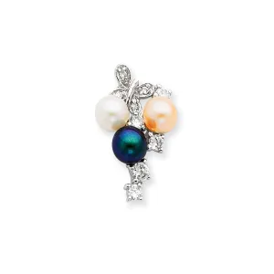 Sterling Silver CZ Simulated Pearl Butterfly Slide
