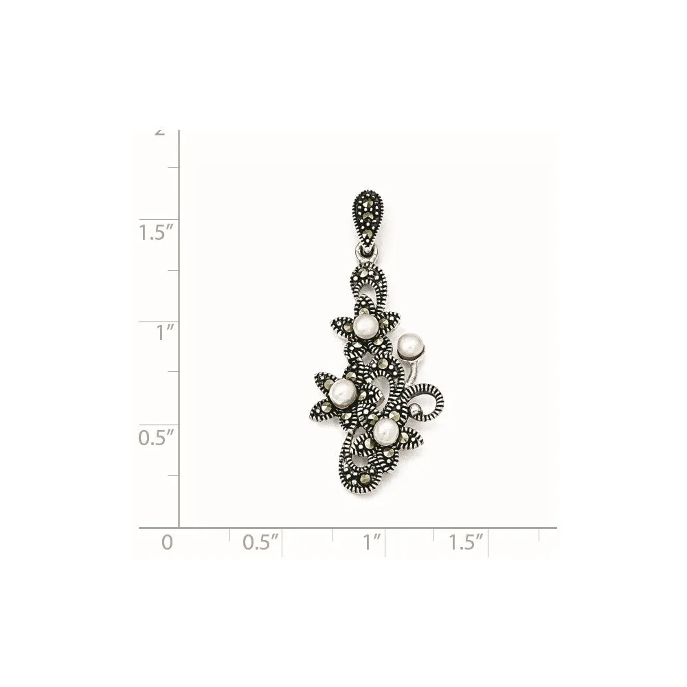 Sterling Silver Marcasite & FW Cultured Pearl Pendant