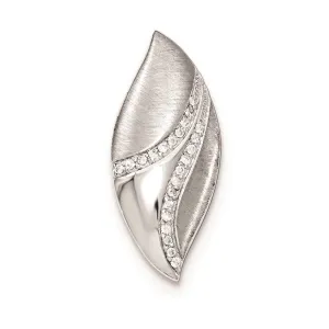 Sterling Silver Polished & Satin CZ Leaf Chain Slide Pendant