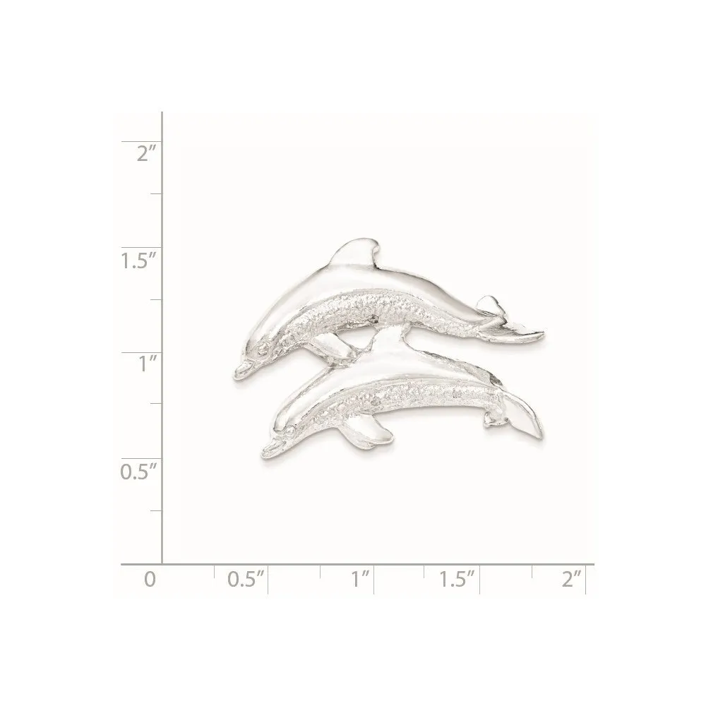 Sterling Silver Polished & Textured Dolphins Chain Slide Pendant