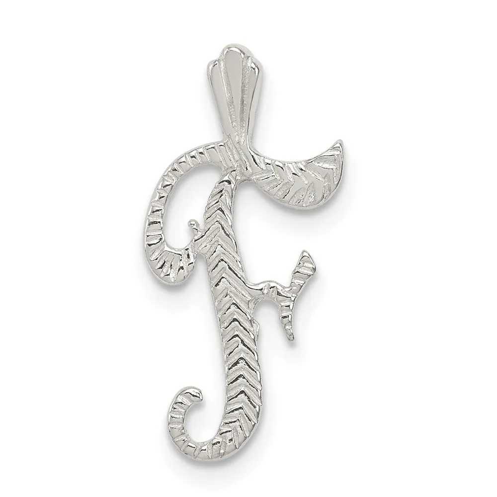 Sterling Silver Polished & Textured Letter F Initial Chain Slide