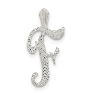 Sterling Silver Polished & Textured Letter F Initial Chain Slide