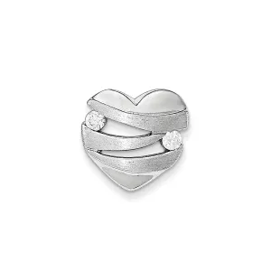 Sterling Silver Polished and Brushed CZ Heart Chain Slide