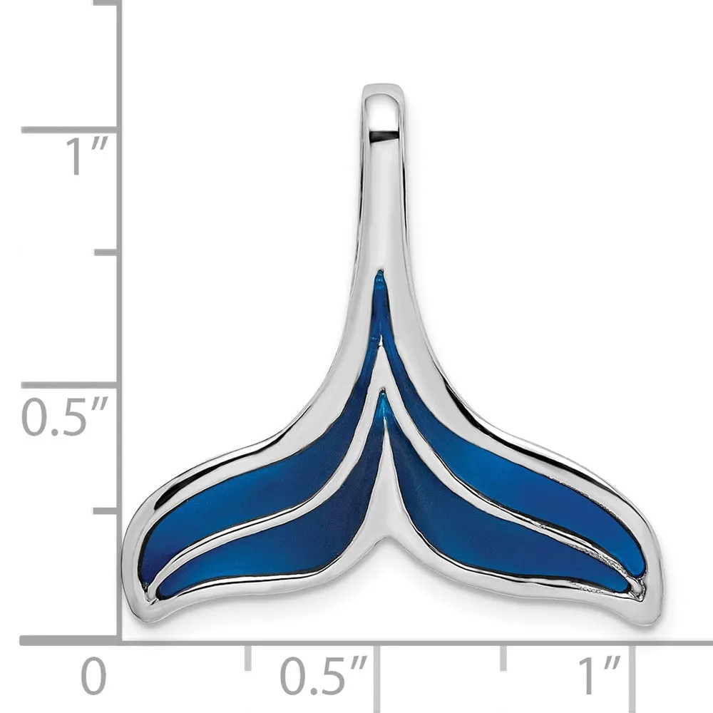 Sterling Silver Polished Enameled Blue Whale Tail Slide