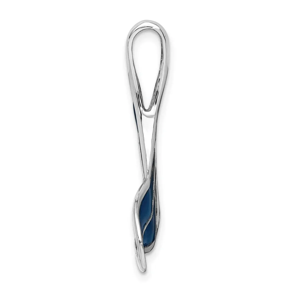 Sterling Silver Polished Enameled Blue Whale Tail Slide