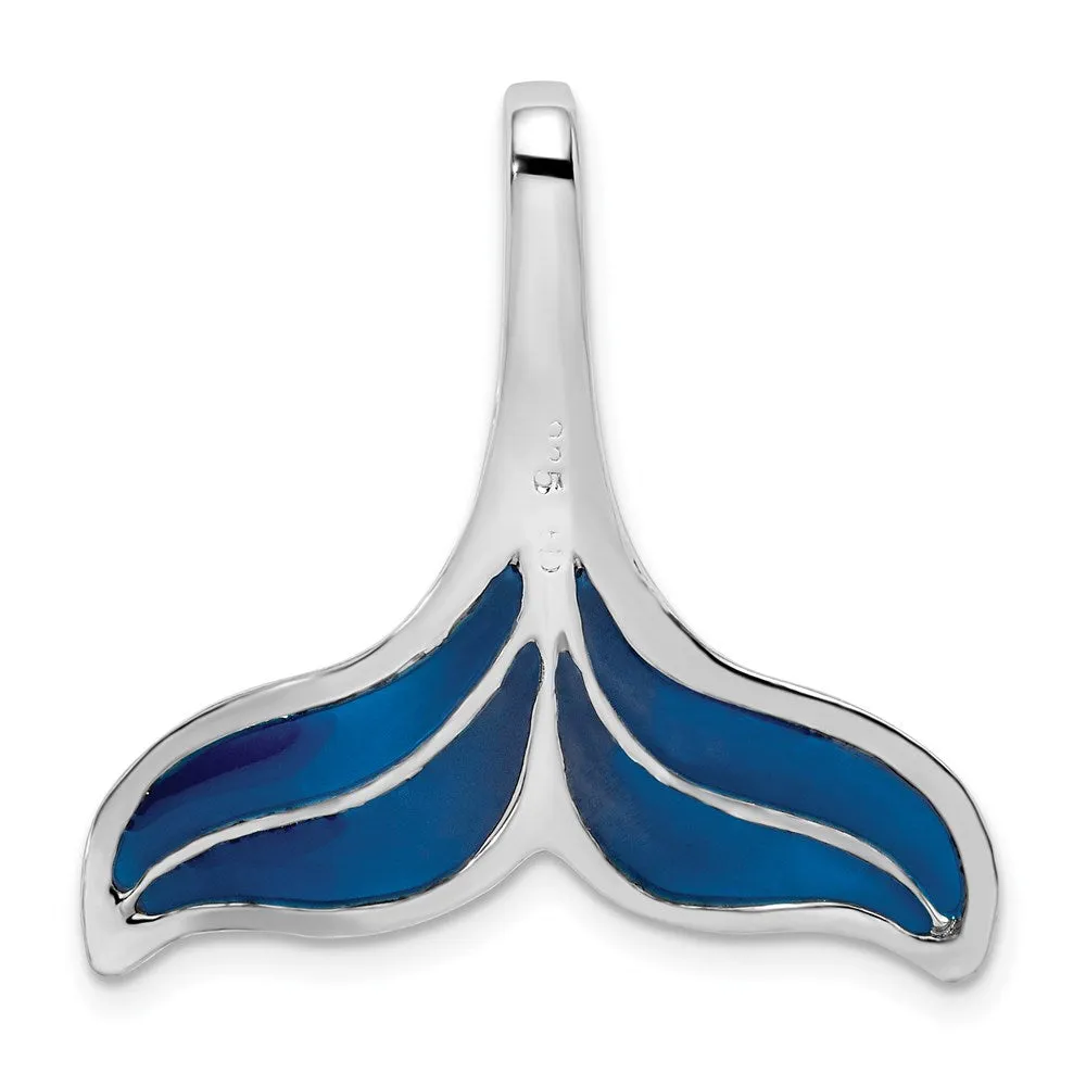 Sterling Silver Polished Enameled Blue Whale Tail Slide