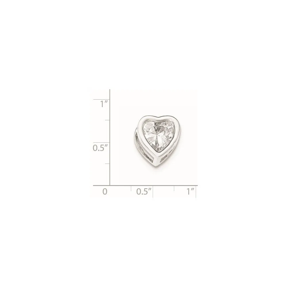 Sterling Silver Polished Large Heart Shaped CZ Chain Slide