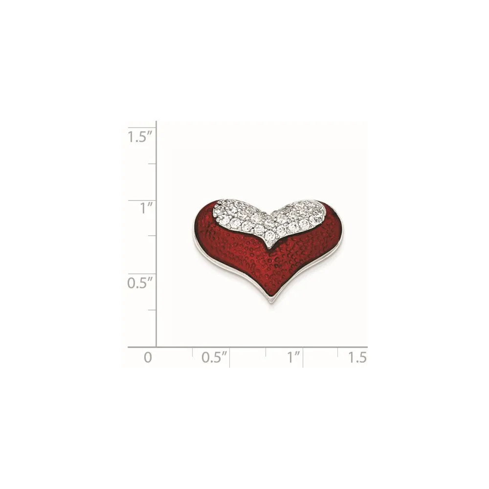Sterling Silver Polished Red Enamel With CZ Slide
