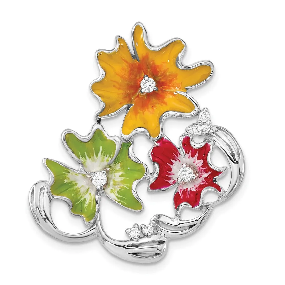Sterling Silver Polished Red,Green,Yellow Enamel CZ Slide