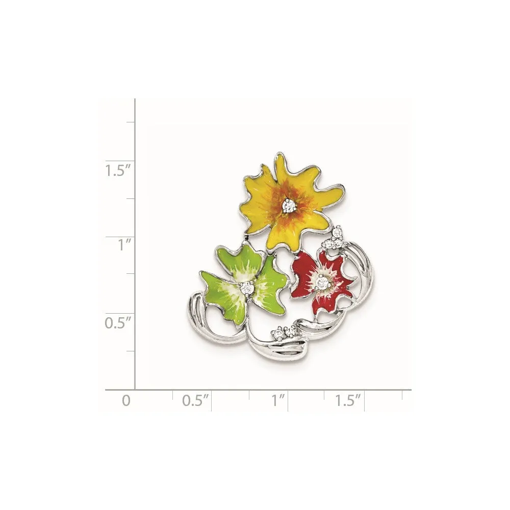 Sterling Silver Polished Red,Green,Yellow Enamel CZ Slide