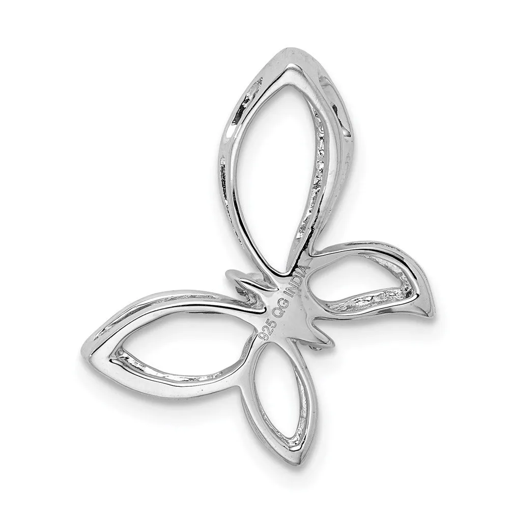 Sterling Silver Rhodium Diam. Butterfly Pendant