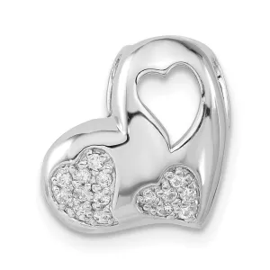 Sterling Silver Rhodium Plated CZ Heart Slide
