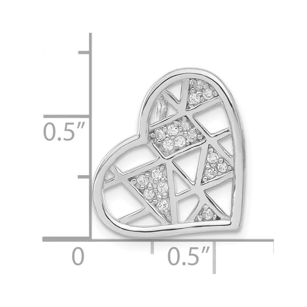 Sterling Silver Rhodium Plated CZ Heart Slide
