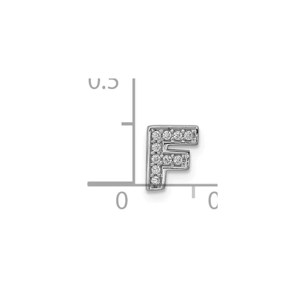Sterling Silver Rhodium-plated CZ Letter F Initial Slide Charm
