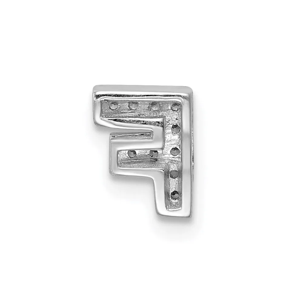 Sterling Silver Rhodium-plated CZ Letter F Initial Slide Charm