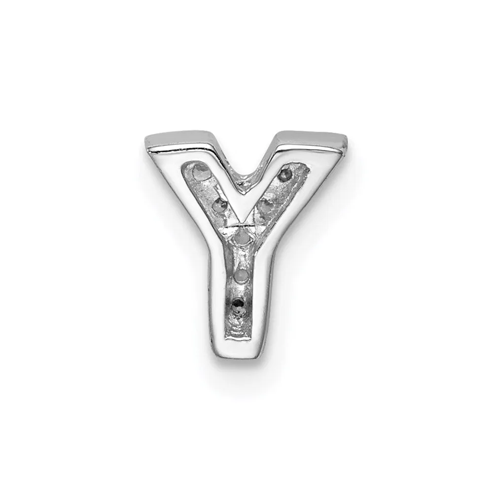 Sterling Silver Rhodium-plated CZ Letter Y Initial Slide Charm
