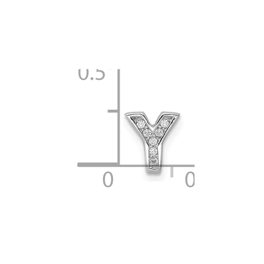 Sterling Silver Rhodium-plated CZ Letter Y Initial Slide Charm