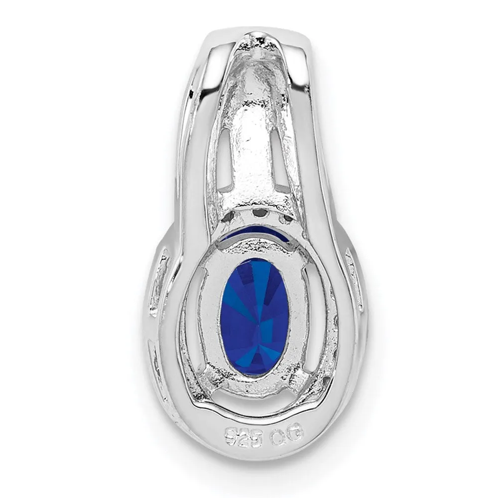 Sterling Silver Rhodium Plated Diamond & Sapphire Oval Pendant