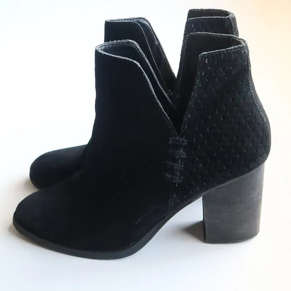 Steve Madden Shepp Black Suede Leather Block Heel Ankle Boots Booties Size 7.5