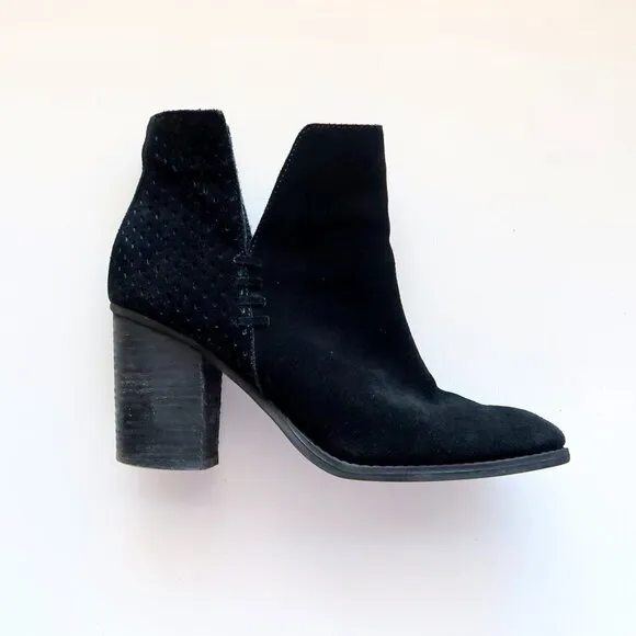 Steve Madden Shepp Black Suede Leather Block Heel Ankle Boots Booties Size 7.5