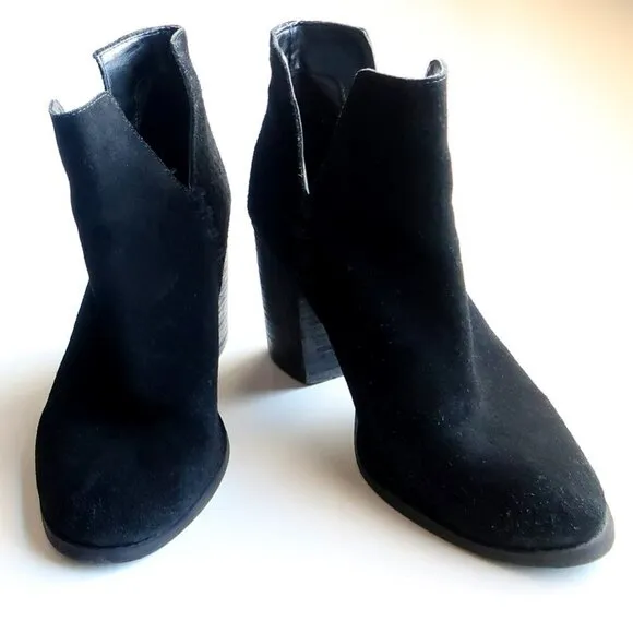 Steve Madden Shepp Black Suede Leather Block Heel Ankle Boots Booties Size 7.5