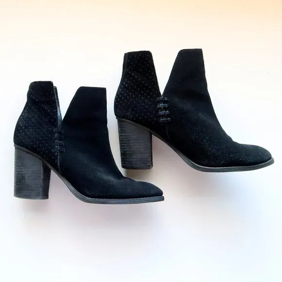 Steve Madden Shepp Black Suede Leather Block Heel Ankle Boots Booties Size 7.5