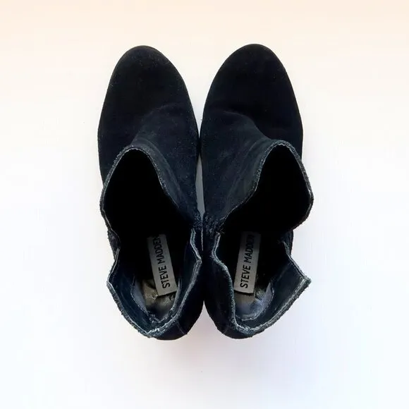Steve Madden Shepp Black Suede Leather Block Heel Ankle Boots Booties Size 7.5