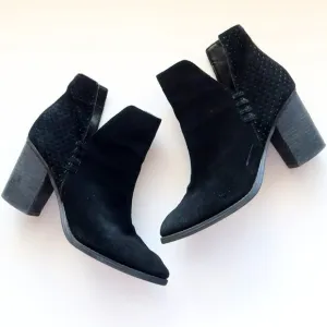 Steve Madden Shepp Black Suede Leather Block Heel Ankle Boots Booties Size 7.5