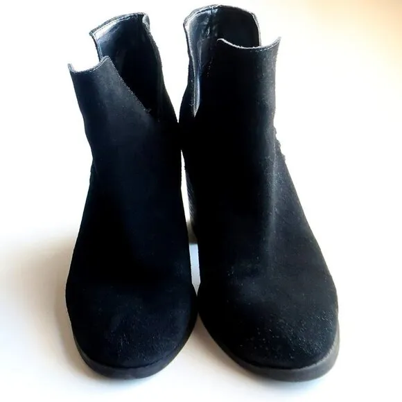 Steve Madden Shepp Black Suede Leather Block Heel Ankle Boots Booties Size 7.5