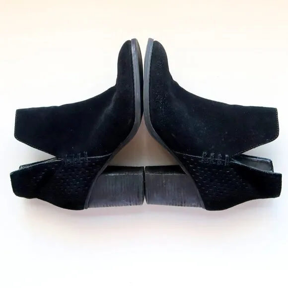 Steve Madden Shepp Black Suede Leather Block Heel Ankle Boots Booties Size 7.5