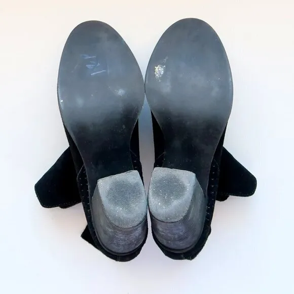Steve Madden Shepp Black Suede Leather Block Heel Ankle Boots Booties Size 7.5