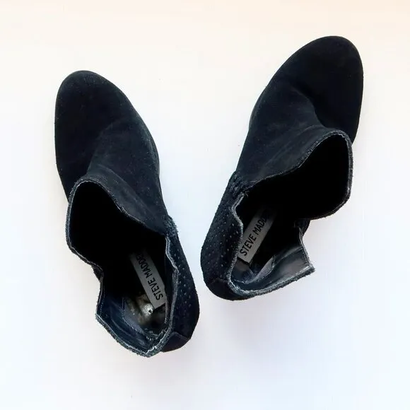 Steve Madden Shepp Black Suede Leather Block Heel Ankle Boots Booties Size 7.5