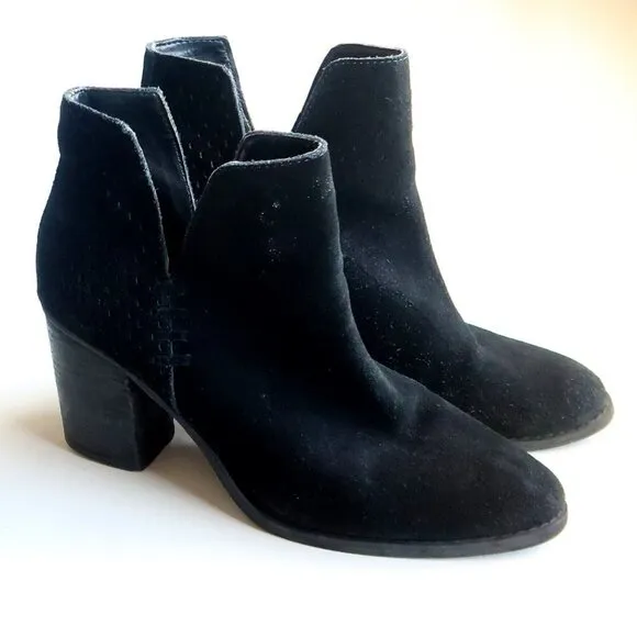 Steve Madden Shepp Black Suede Leather Block Heel Ankle Boots Booties Size 7.5