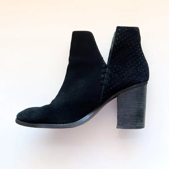 Steve Madden Shepp Black Suede Leather Block Heel Ankle Boots Booties Size 7.5
