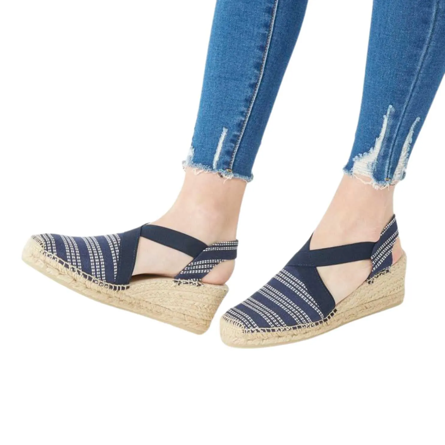 Striped Cotton Blend Wedge Espadrille for Women - Tarbes