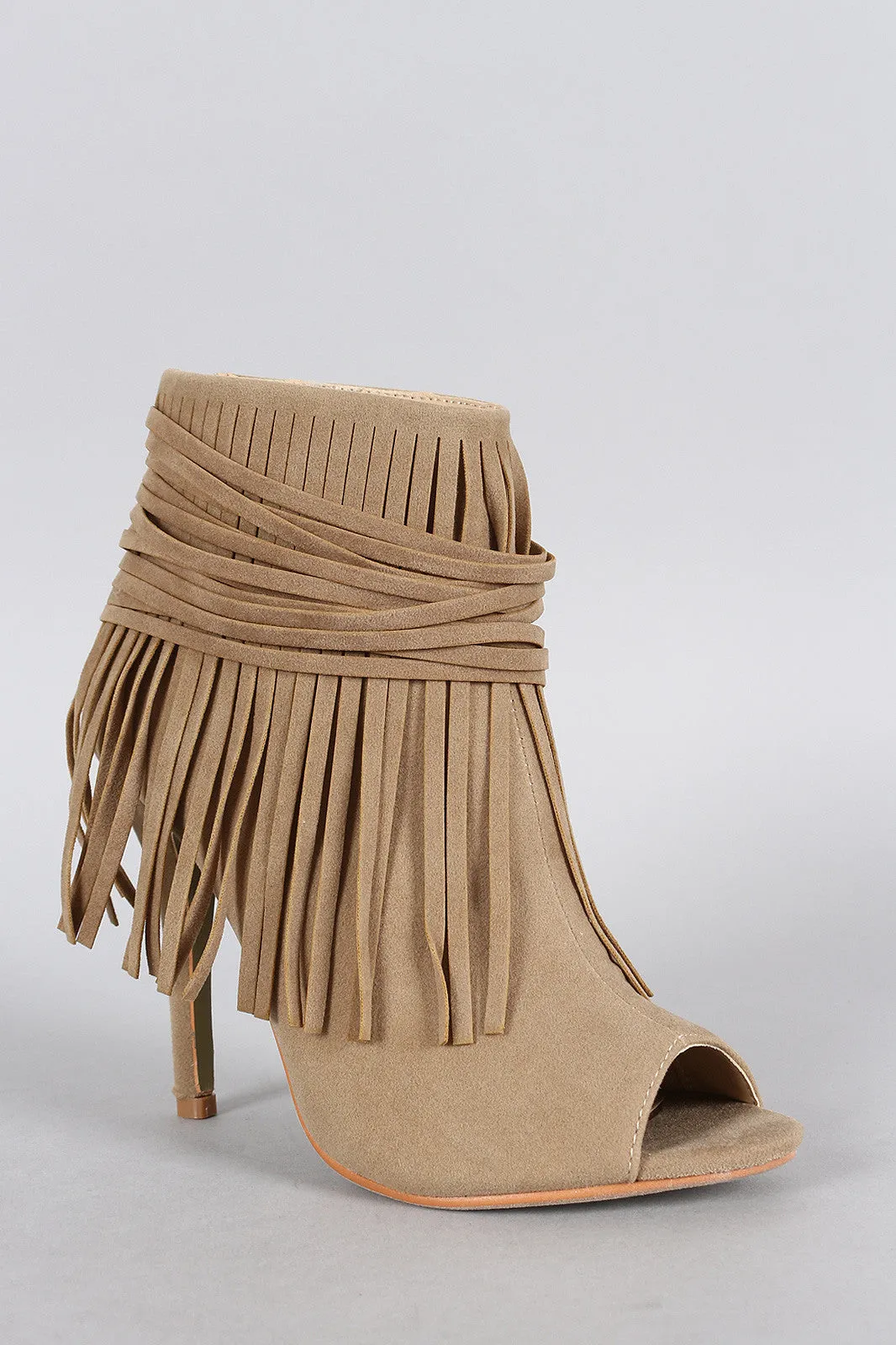 Suede Fringe Peep Toe Bootie