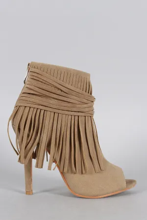 Suede Fringe Peep Toe Bootie