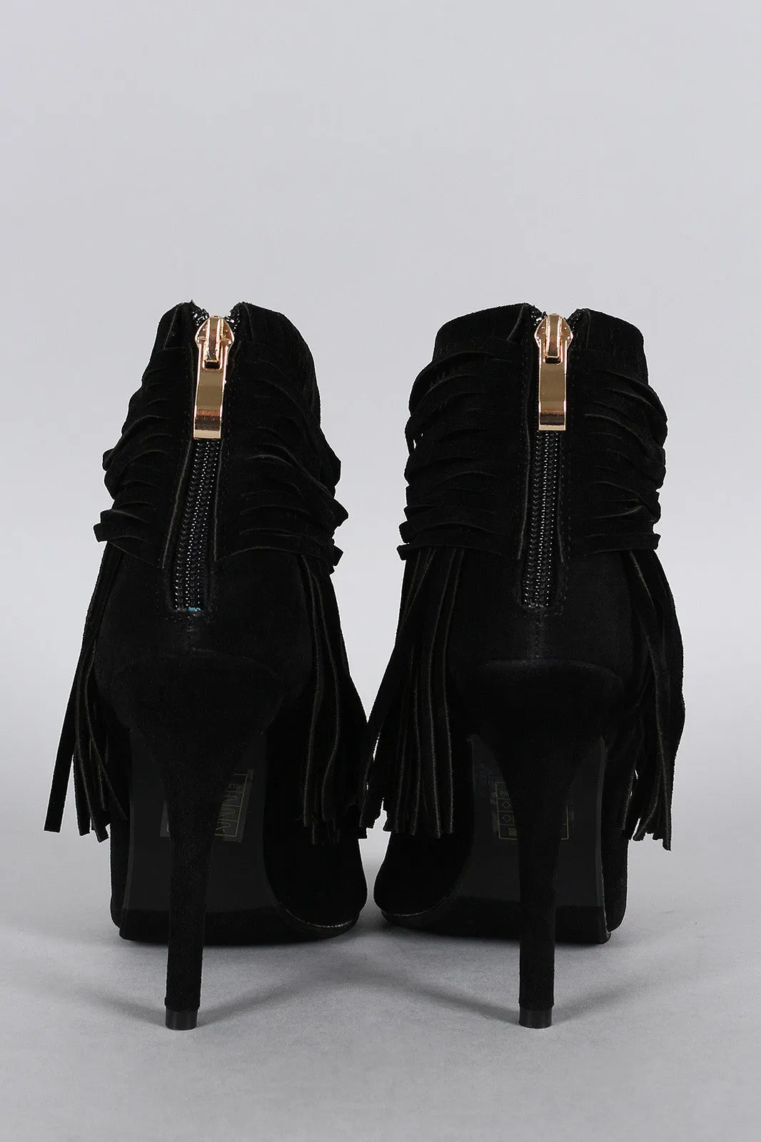 Suede Fringe Peep Toe Bootie