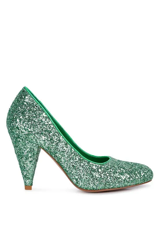 Sugar Plum - Glitter Conical Heel Pumps for women