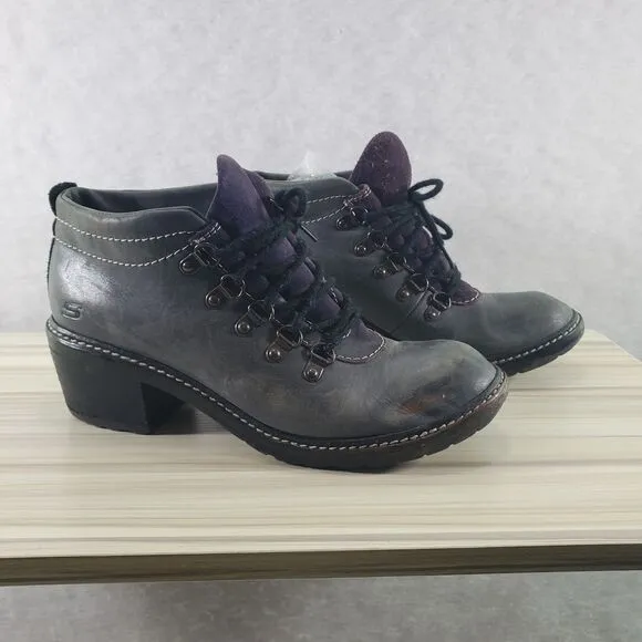 Sz 8.5 Vintage Skechers 90s Chunky Heel Lagenlook Artsy Grey Purple Y2K Booties