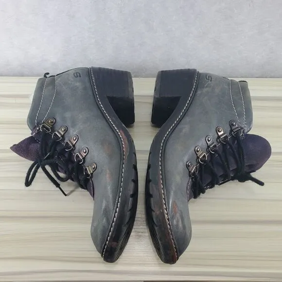 Sz 8.5 Vintage Skechers 90s Chunky Heel Lagenlook Artsy Grey Purple Y2K Booties