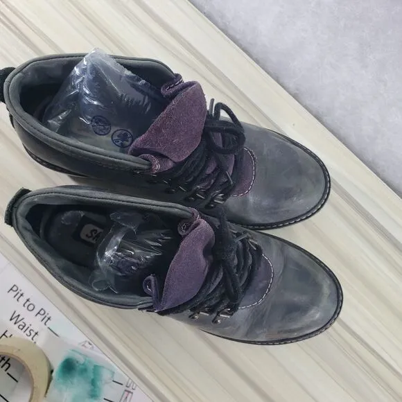 Sz 8.5 Vintage Skechers 90s Chunky Heel Lagenlook Artsy Grey Purple Y2K Booties