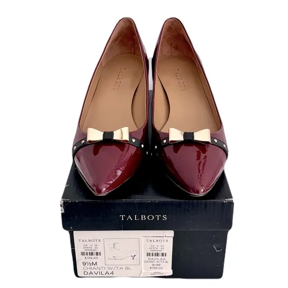 Talbots ‘Davila’ Red Patent Leather Studded Bow Heels in “Chianti”, Size 9.5