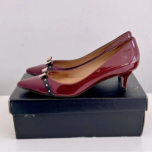 Talbots ‘Davila’ Red Patent Leather Studded Bow Heels in “Chianti”, Size 9.5