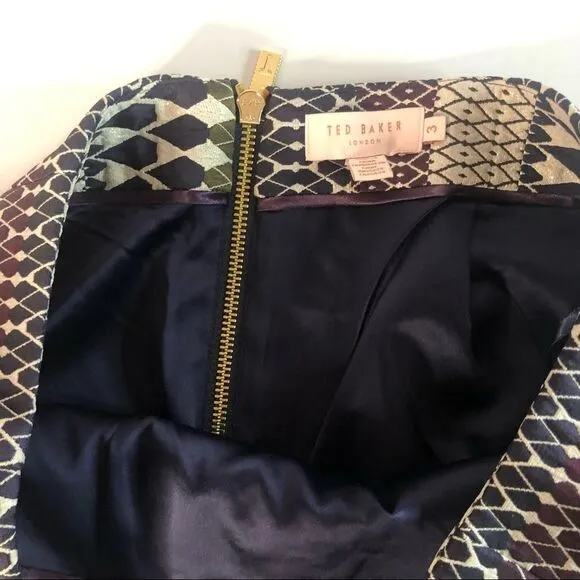 Ted Baker Raych Mini Skirt Metallic Geometric Jewel Tones Ted Size 3 US Medium