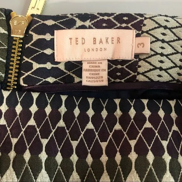 Ted Baker Raych Mini Skirt Metallic Geometric Jewel Tones Ted Size 3 US Medium