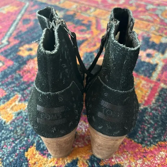 Toms | Women’s black Majorca Peep Toe ankle booties, perforated suede size 6